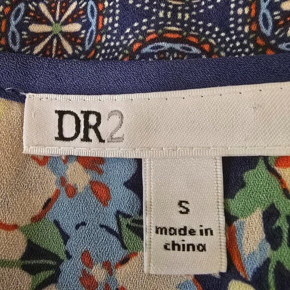 DR2 SLEEVELESS TUNIC NAVY WITH FLORAL PRINT HIGH LOW HEM, WOMENS SIZE SMALL - Picture 2 of 6